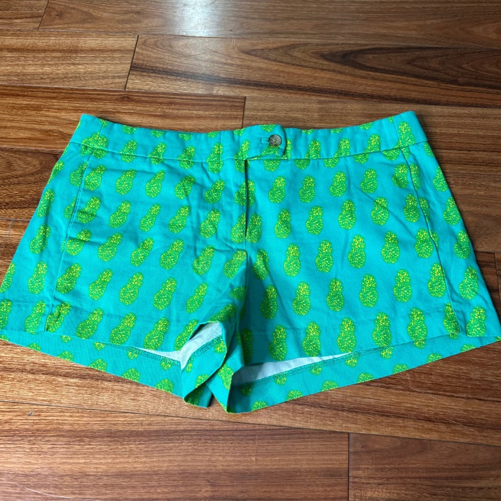 J.Crew Womens Teal Green Pineapple Print Chino Shorts Size 8 G2317 Cotton